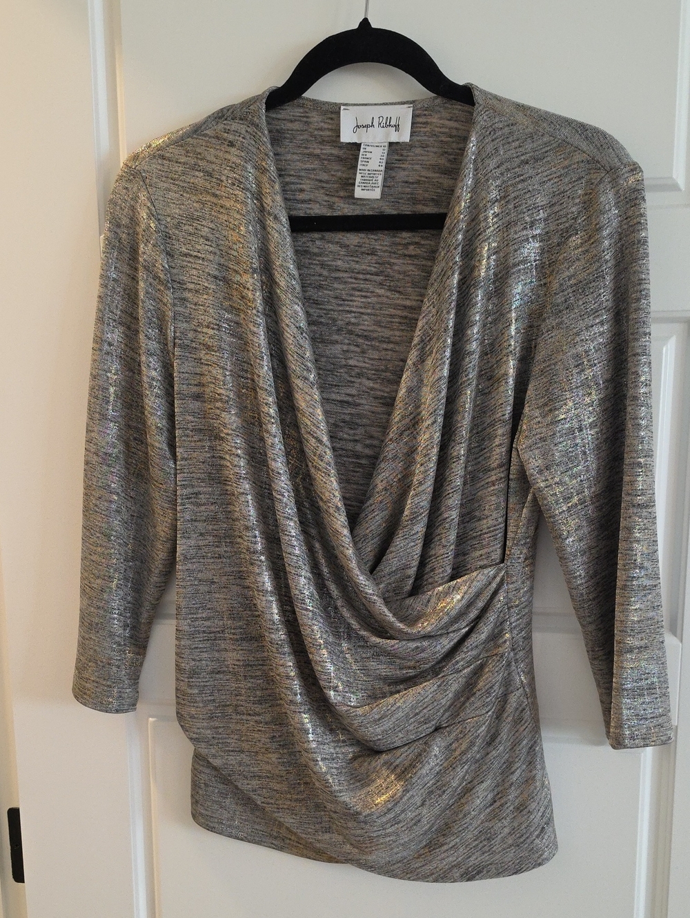 Joseph Ribkoff Silver-Gray Draped V-Neck Sweater